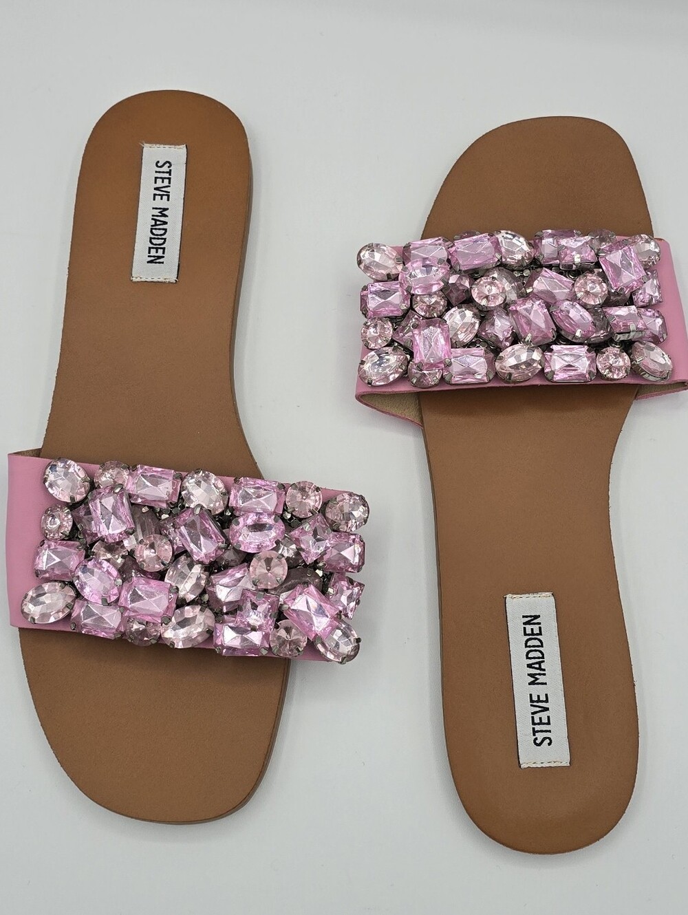 Steve Madden - Brielle Pink Rhinestone Crystal Embellished Flat Slide Sandals